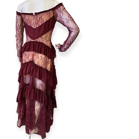 Vintage style Red Ruffles Mesh Patchwork Maxi Dress - Picture 7 of 8